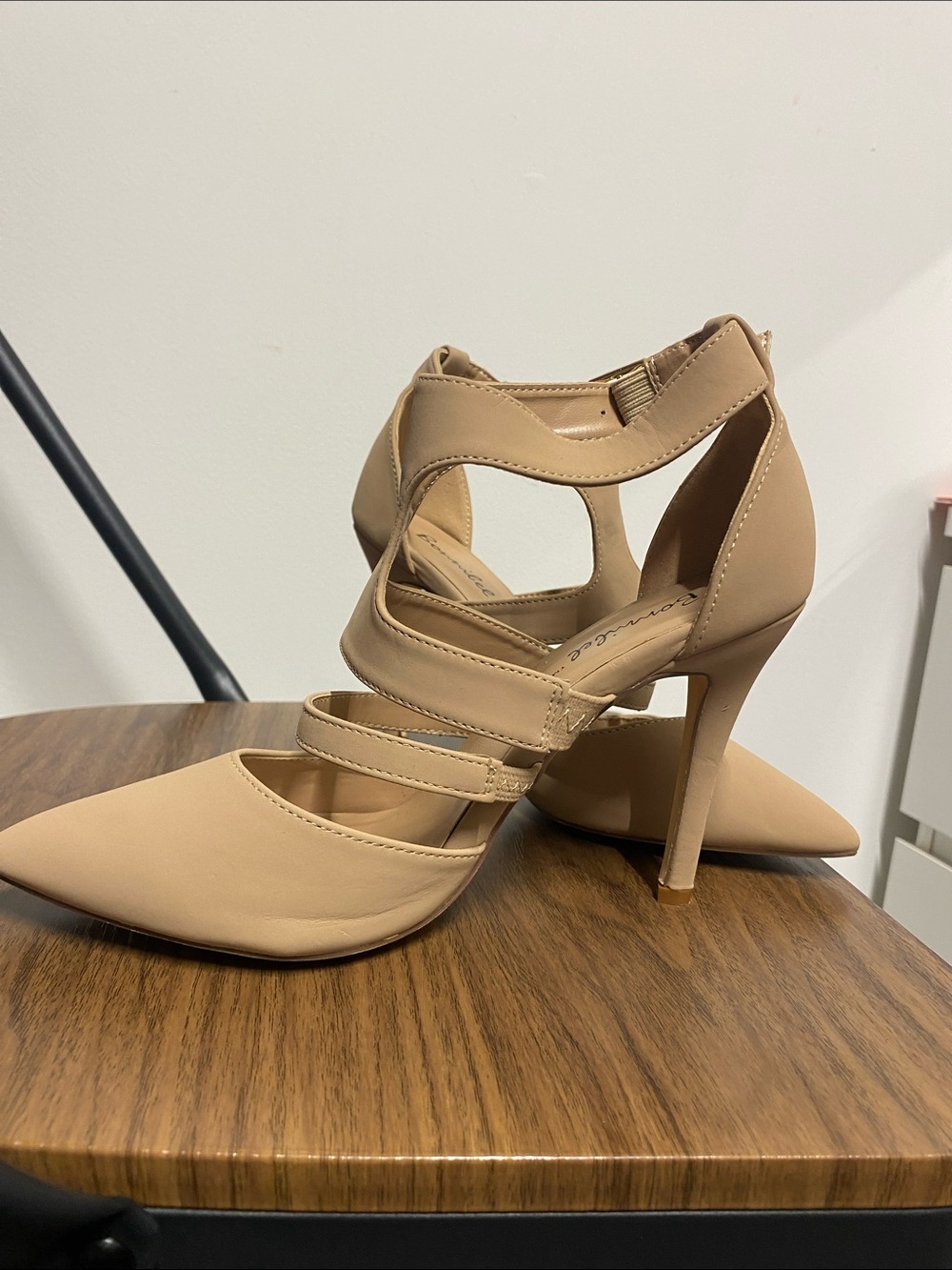 Cutout Strappy Pointed-Toe Heels in Nude - Picture 3 of 4